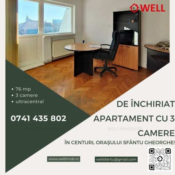 Apartament de închiriat cu 3 camere pe Strada Gróf Mikó Imre, Sfântu Gheorghe!