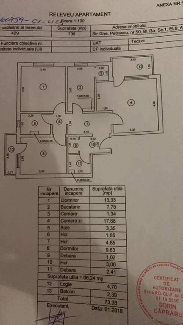 Vand apartament 3 camere , decomandat in Tecuci