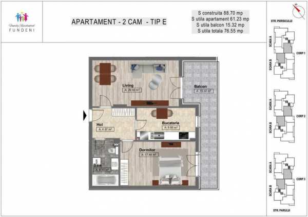 Apartament|Parcare subsol|Parcare suprateran|2 boxe depozitare subsol
