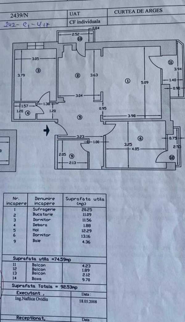 Apartament Cu 3 Camere Suprafata totala 93m / Suprafata Utila 75 m