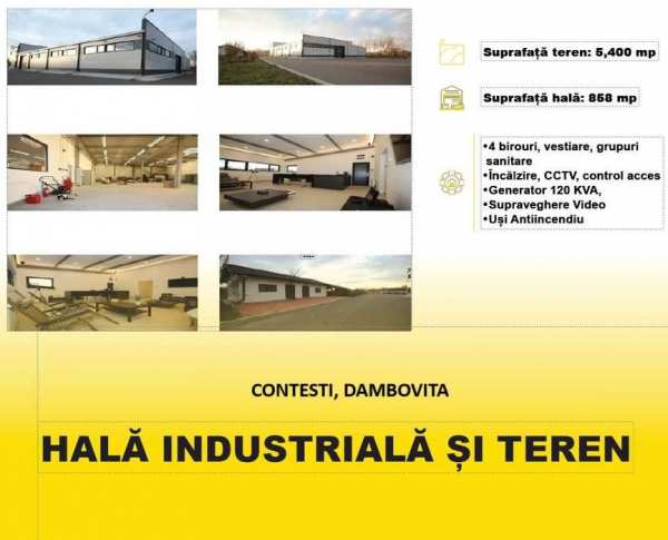 Hala 858 mp + teren 5,400 mp  Randament 8.2%  Contesti, Dâmbovița