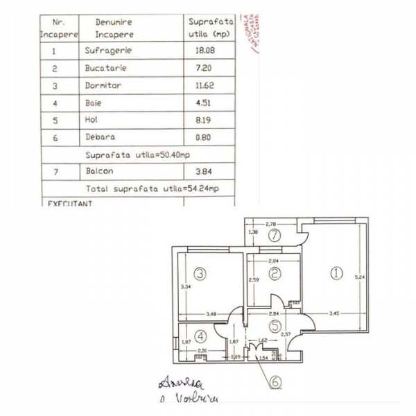 Apartament 2 camere decomandat, 54,24 mp, etaj 3/4 – Pădurea Crihala