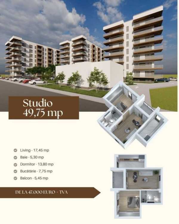 Studio de vânzare | Bloc nou | Techirghiol | Aproape de lac și mare