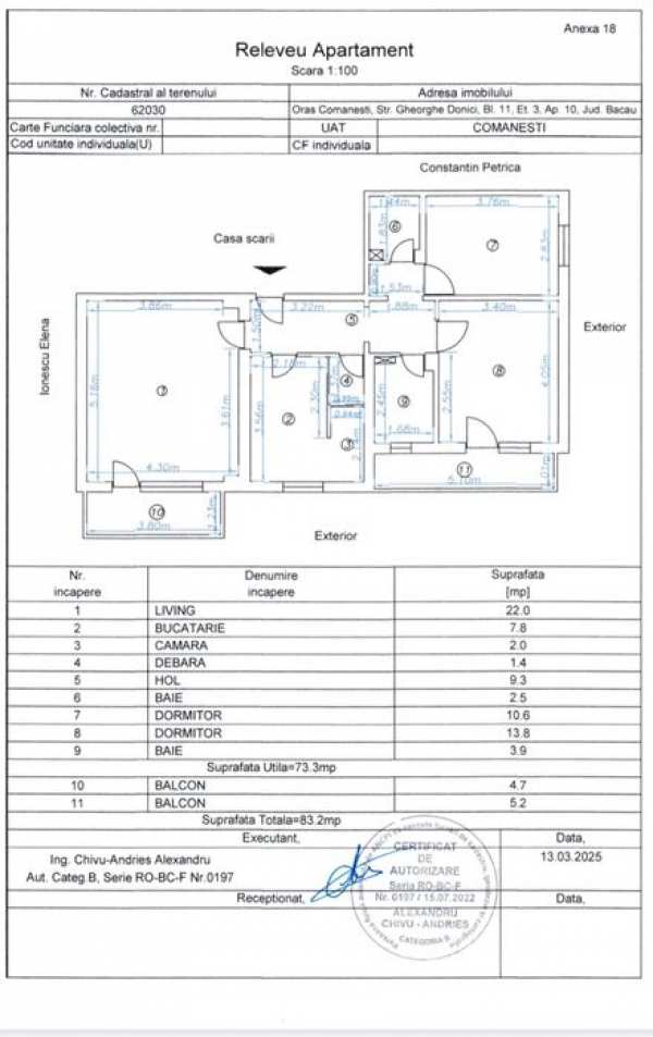 Apartament 3 camere, 83 mp, etaj 3/4, Str. Gheorghe Donici