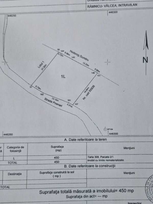 Teren intravilan 450 mp - asfalt, gaz - 4,5km de Râmnicu Vâlcea