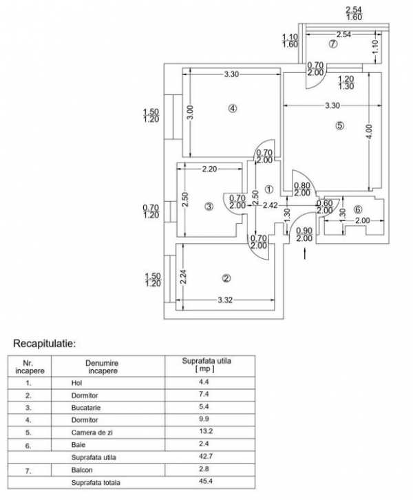 Apt 3 camere decomandat 1/4 cu balcon.