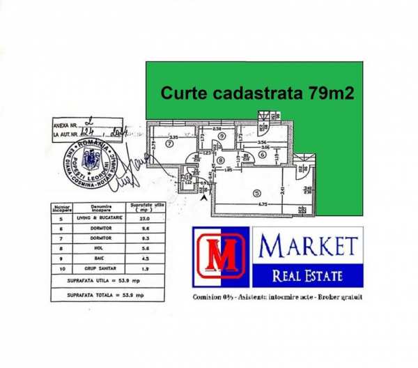 Apartament 3 camere/2 bai + curte proprie 79m2