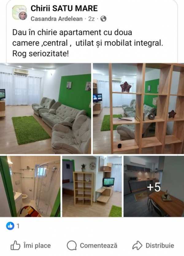 Dau spre inchiriere apartament cu doua camere, central,