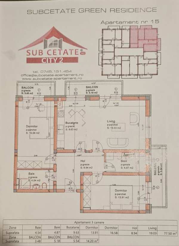 Vand apartament 3 camere Subcetate