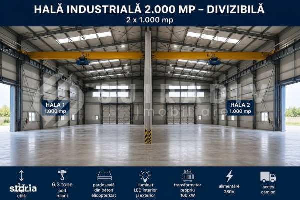 Hală industrială – 1.000 mp | Pod rulant | 9 m înălțime | Bulgaria