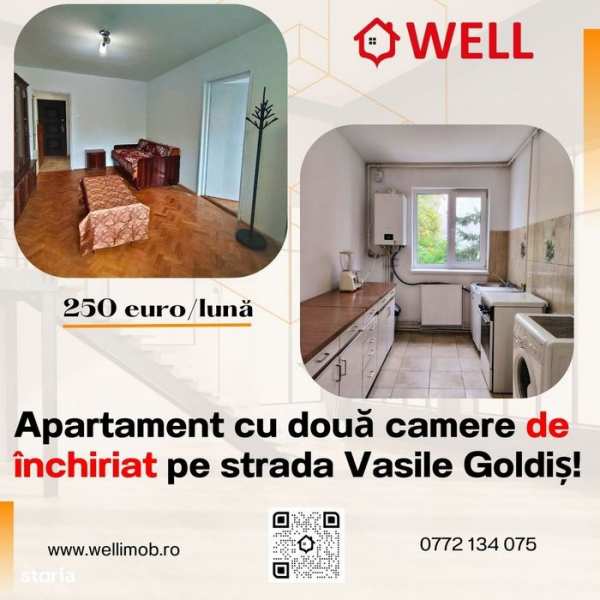 Apartament cu două camere de închiriat în pe strada Vasile Goldiș!