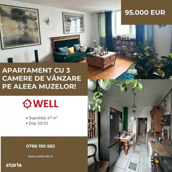 Apartament cu 3 camere de vânzare pe aleea Muzelor!
