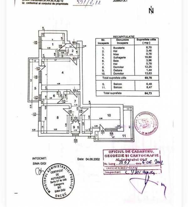 Vand apartament 3 camere semidecomandat Corabia Olt