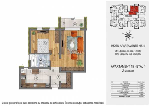 Orizont Residence Sânpetru , Apartament 2 camere-54.73 mp, Sanpetru