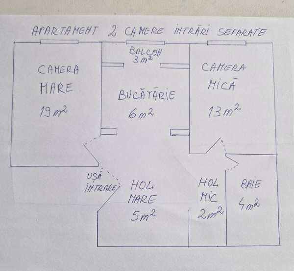 Dau in chirie apartament 2 camere mari 52 mp cu intrari separate
