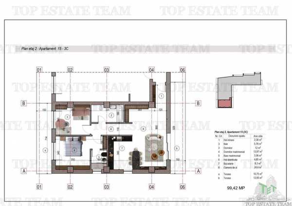 Apartament 3 camere 2 terase bloc nou metrou 1 decembrie 1918