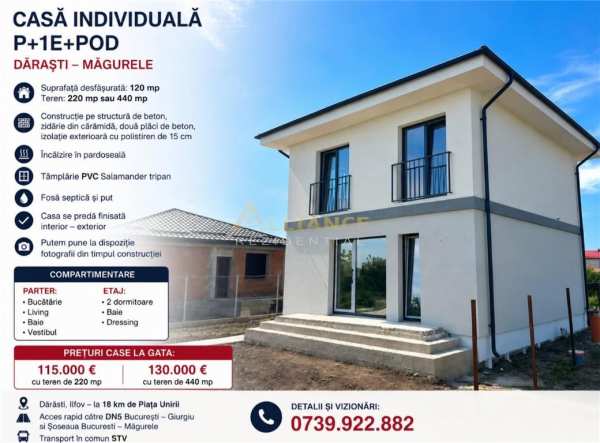 Casa individuala darasti magurele 3 camere 2 bai teren 440 mp