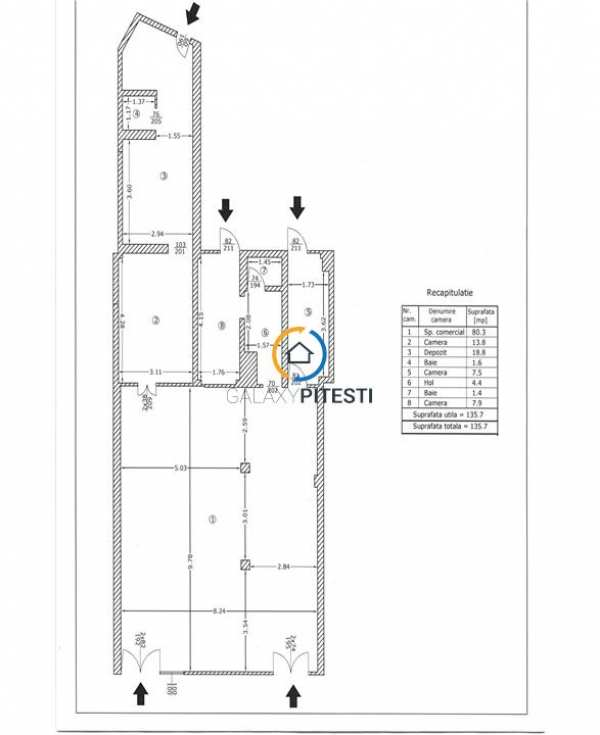 Spatiu comercial gavana, la complex, 135 mp, parter, vitrina 9 ml